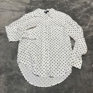 Velvet Heart Polka Dot Button Down Blouse White Black Rayon 4EL-21864 Womens S
